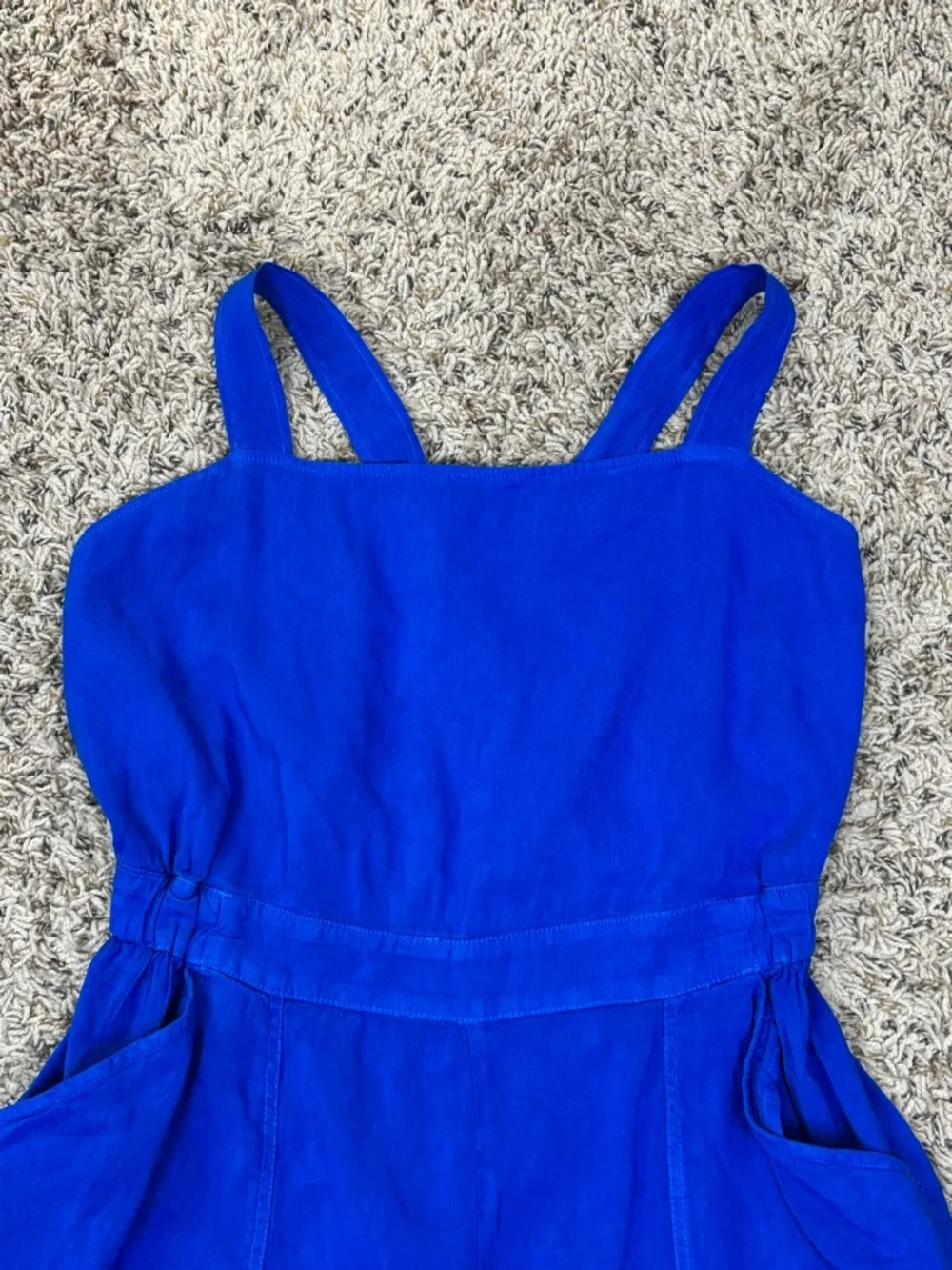 Zara Romper Womens Large Blue Linen Blend Pockets Stretch